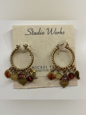 Studio Works Nickel Free Gold-Tone Hoop Earrings with Autumn Leaf & Bead Charms